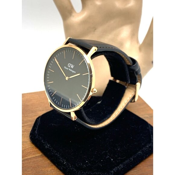 Daniel Wellington Men's Watch DW00100127 Rose Gold Black Dial 41mm Leather Band - Picture 2 of 13